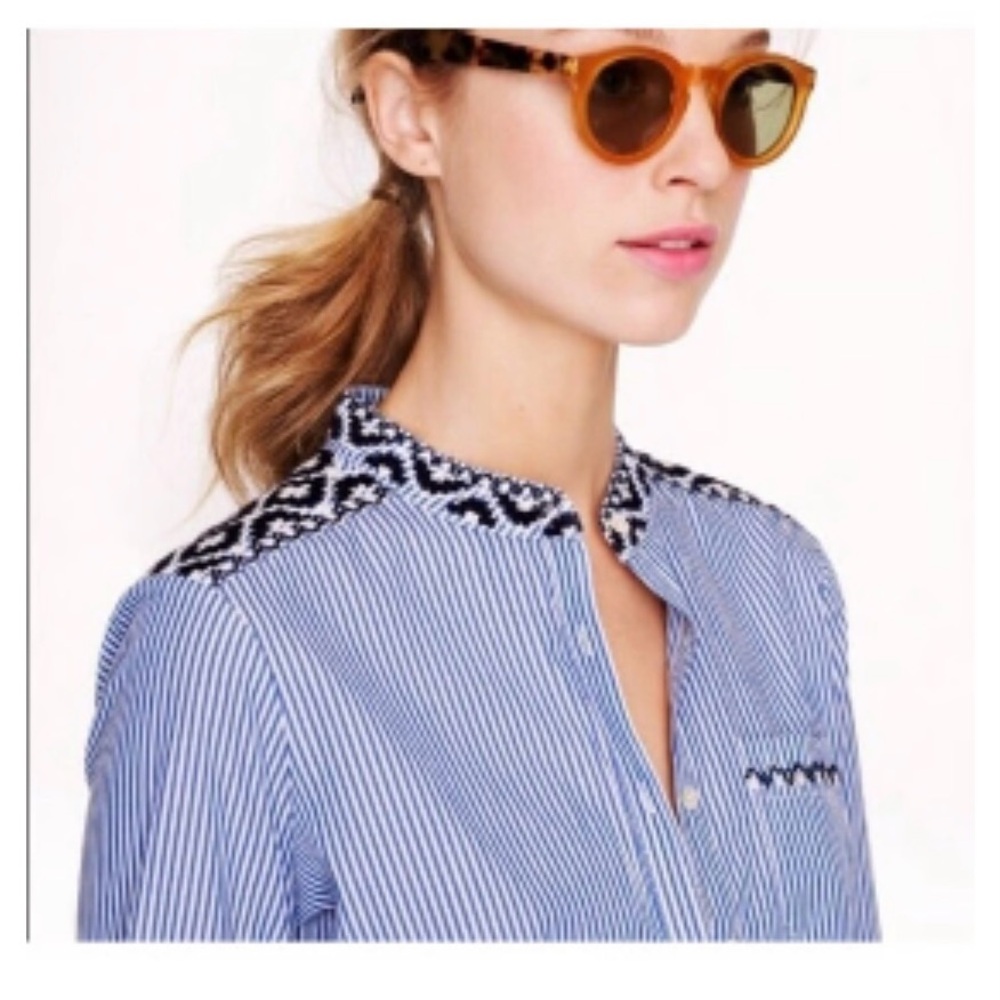 J.CREW 100% COTTON STRIPED EMBROIDERED DETAIL BUTTON DOWN SHIRT DRESS - Picture 2 of 11